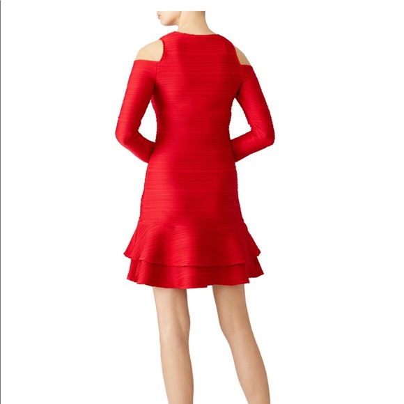 Shoshanna Red Ottoman Jacquard Dress cold shoulder - Picture 4 of 8